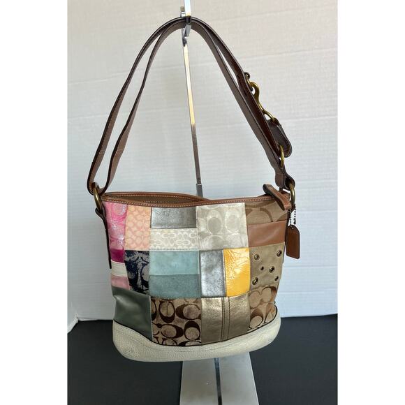 Coach Multicolor Patchwork Quilted Leather Suede Fabric Crossbody Shoulder Bag - Picture 1 of 14